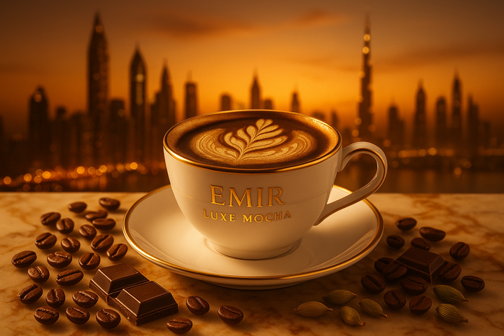 Step into pure indulgence with Emir Luxe Mocha. Inspired by Dubai’s golden nights, this fusion of dark Arabica, rich chocolate, and a whisper of cardamom captures the taste of wealth and wonder in every cup. Perfect for dessert lovers and dream chasers.